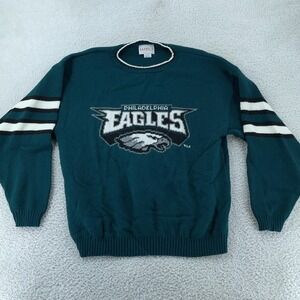 Vtg Philadelphia Eagles Knit Sweater Large Green NFL Football Barrel II USA